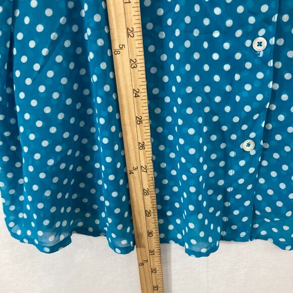 Susan Graver Top 2X Blue White Polka Dot Soft Flowy 3/4 Sleeve Chiffon Button Up - Picture 6 of 11